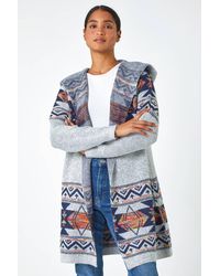 Roman - Knitted Longline Hooded Cardigan - Lyst