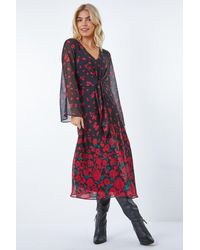 D.u.s.k - Rose Print Chiffon Midi Dress - Lyst