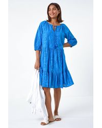 Roman - Cotton Broderie Tiered Smock Dress - Lyst