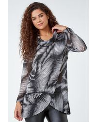 Roman - Abstract Print Cowl Neck Stretch Tunic Top - Lyst