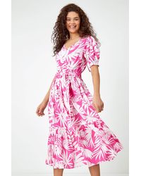 Roman - Cotton Floral Print Tiered Midi Dress - Lyst