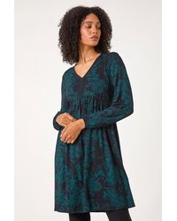 Roman - Floral Contrast Trim Stretch Dress - Lyst