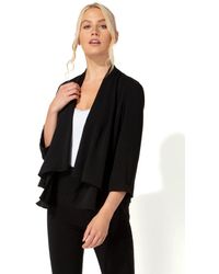 Roman Originals Chiffon Waterfall Front Jacket - Black