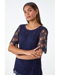 Roman - Floral Lace Stretch Jersey T-shirt - Lyst