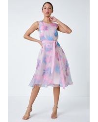 Roman - Floral Print Chiffon Organza Fit & Flare Dress - Lyst