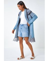 Roman - Fringed Hem Longline Cardigan - Lyst