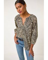 Roman - Linear Print V-Neck Blouse - Lyst