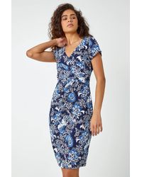 Roman - Textured Paisley Print Stretch Wrap Dress - Lyst