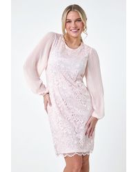Roman - Originals Petite Pleated Sleeve Lace Shift Dress - Lyst