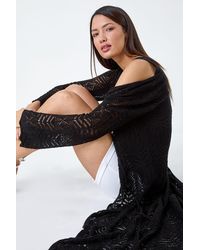 Roman - Longline Tie Cotton Blend Knit Cardigan - Lyst