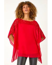 Roman - Sequin Yoke Contrast Chiffon Top - Lyst