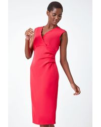 Roman - Sleeveless Pleated Stretch Ruched Dress - Lyst