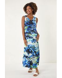 Roman - Abstract Linen Mix Midi Dress - Lyst