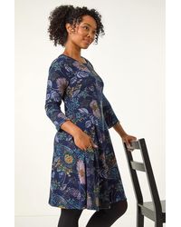 Roman Petite - Floral Print A-Line Stretch Dress - Lyst