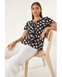 Roman - Spot Print Ruffle Tie Front Top - Lyst