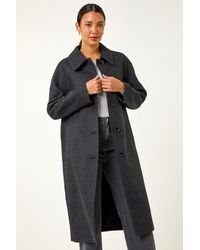 Roman - Longline Check Print Buttoned Coat - Lyst