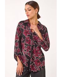 Roman - Floral Print V-Neck Collar Top - Lyst