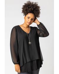 Roman - Curve Chiffon Top With Necklace - Lyst
