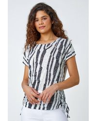 Roman - Abstract Stripe Side Tie Stretch Top - Lyst