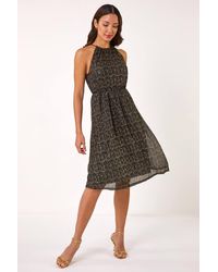 Roman - Blouson Halter Neck Stretch Midi Dress - Lyst