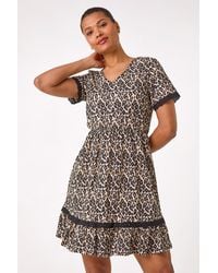 Roman - Animal Print Embroidered Stretch Dress - Lyst