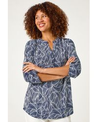 Roman - Textured Leaf Print V-Neck Stretch Shirt - Lyst