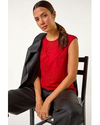 Roman - Glitter Rose Bow Back Top - Lyst