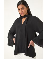 Roman - Frilled Sleeve Tie Front Top - Lyst