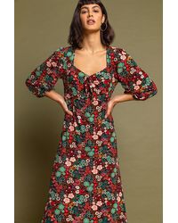 Roman - Floral Print Tie Front Midi Dress - Lyst