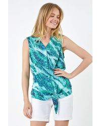 Roman - Wave Burnout Print V-Neck Stretch Tie Top - Lyst