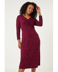 Roman Petite - Leaf Print Twist Midi Dress - Lyst