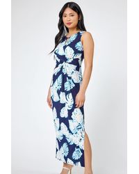 Roman - Petite Tropical Print Ruched Maxi Dress - Lyst