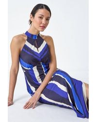 Roman - Halterneck Stripe Print Bodycon Midi Dress - Lyst