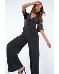 Roman - Glitter Velvet Wrap Stretch Jumpsuit - Lyst