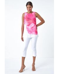 Roman - Floral Print Double Layer Vest Top - Lyst