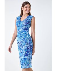 Roman - Abstract Spot Ruched Mesh Stretch Dress - Lyst