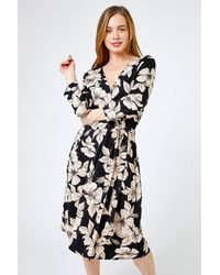 Roman Petite - Floral Print Belted Wrap Skater Dress - Lyst