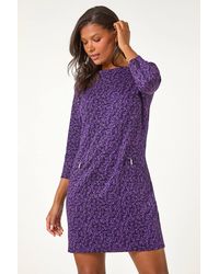 Roman - Leaf Print Zip Pocket Detail Dress - Lyst