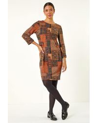 Roman - Patchwork Print Shift Stretch Dress - Lyst