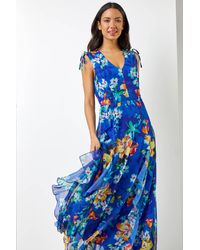 Roman - Floral Print Chiffon Frill Maxi Dress - Lyst