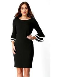 Roman - Double Fluted 3/4 Length Sleeve Formal Office Midi Dress - Lyst