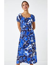 Roman - Floral Print Puff Sleeve Midi Dress - Lyst