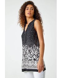 Roman - Border Print Zip Detail V-Neck Tunic Top - Lyst