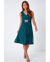 Roman Petite - Embellished Waist Chiffon Mesh Dress - Lyst