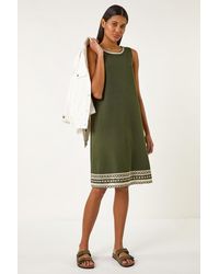 Roman - Embroidered Trim Stretch Shift Dress - Lyst