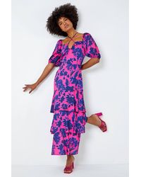 Roman - Floral Puff Sleeve Tiered Maxi Dress - Lyst