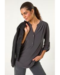 Roman - V-Neck Button Detail Stretch Shirt - Lyst