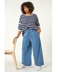 Roman Curve - Tie Waist Denim Wide Leg Trouser - Lyst