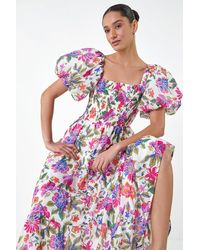 Roman - Dusk Fashion Floral Tiered Puff Sleeve Midi Dress - Lyst