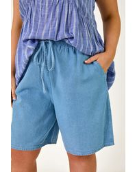 Roman Curve - Tie Waist Denim Short - Lyst